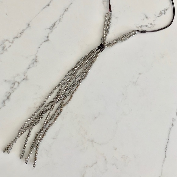 Gray/Silver Crystal Beaded Tassel Necklace Boutique - Picture 2 of 8